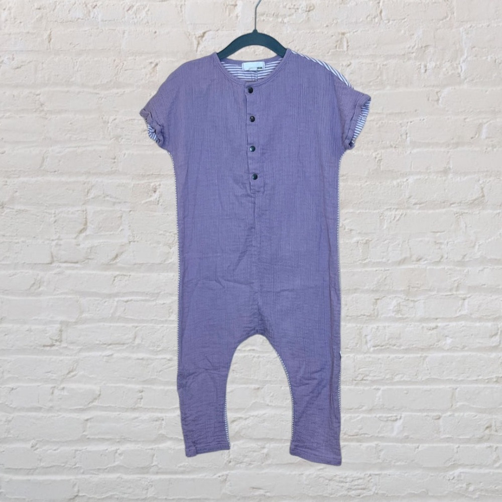 Greige Stripe-Back Muslin Romper​